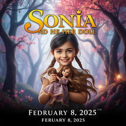 A cinematic movie poster for a film titled 'Sonia and Her Doll', featuring a captivating and whimsical design