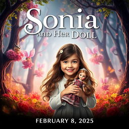 A cinematic movie poster for a film titled 'Sonia and Her Doll', featuring a captivating and whimsical design