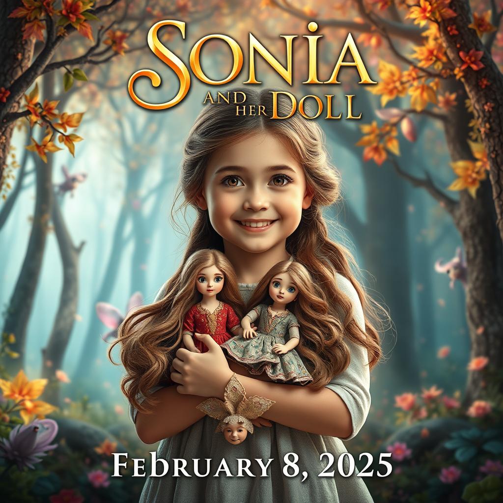 A cinematic movie poster for a film titled 'Sonia and Her Doll', featuring a captivating and whimsical design