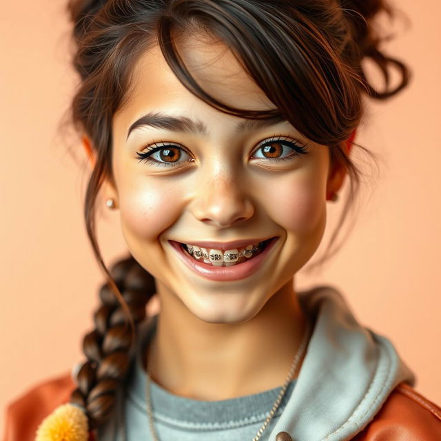 A stunning portrait of a young woman with braces, posing confidently
