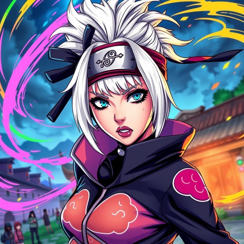 A character inspired by Lady Gaga, designed as a Naruto ninja in vibrant colored manga style