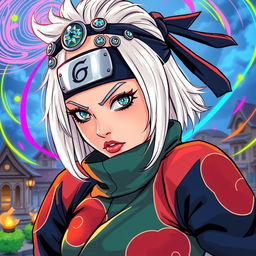 A character inspired by Lady Gaga, designed as a Naruto ninja in vibrant colored manga style