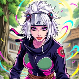 A character inspired by Lady Gaga, designed as a Naruto ninja in vibrant colored manga style