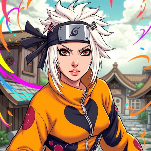 A character inspired by Lady Gaga, designed as a Naruto ninja in vibrant colored manga style