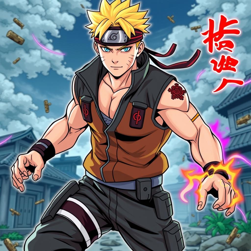 Johnny Sins reimagined as a Naruto character in vibrant colored manga style