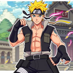 Johnny Sins reimagined as a Naruto character in vibrant colored manga style