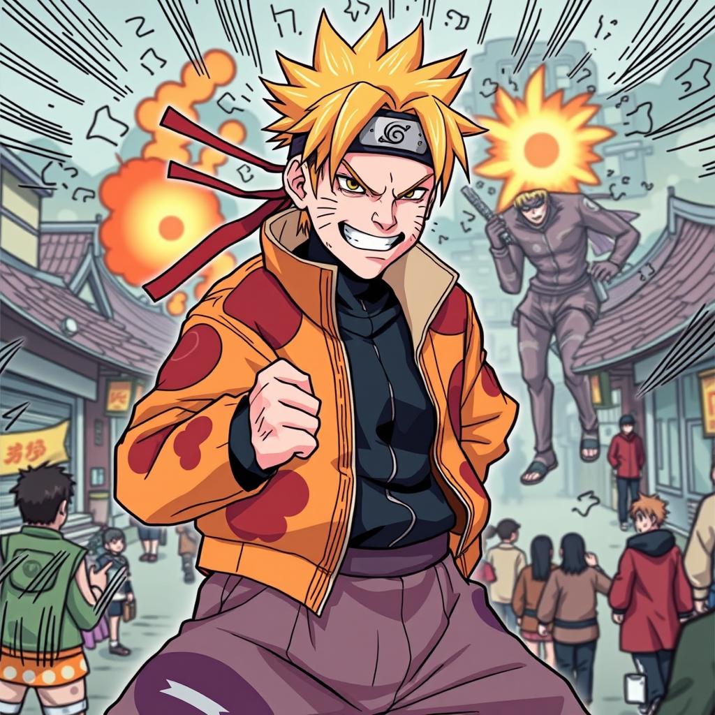 Jim Carrey transformed into a Naruto character in vibrant colored manga style