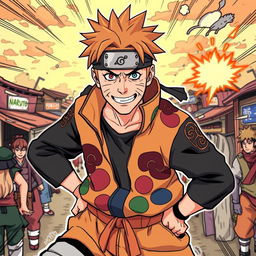 Jim Carrey transformed into a Naruto character in vibrant colored manga style
