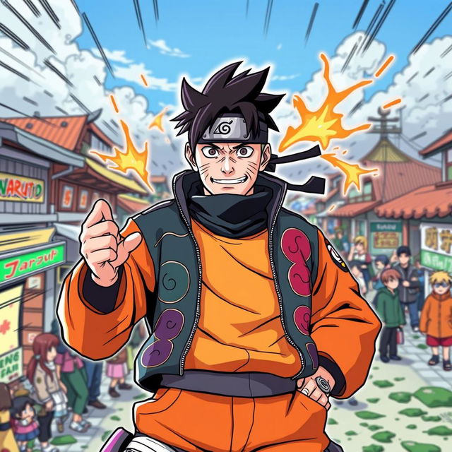 Jim Carrey transformed into a Naruto character in vibrant colored manga style