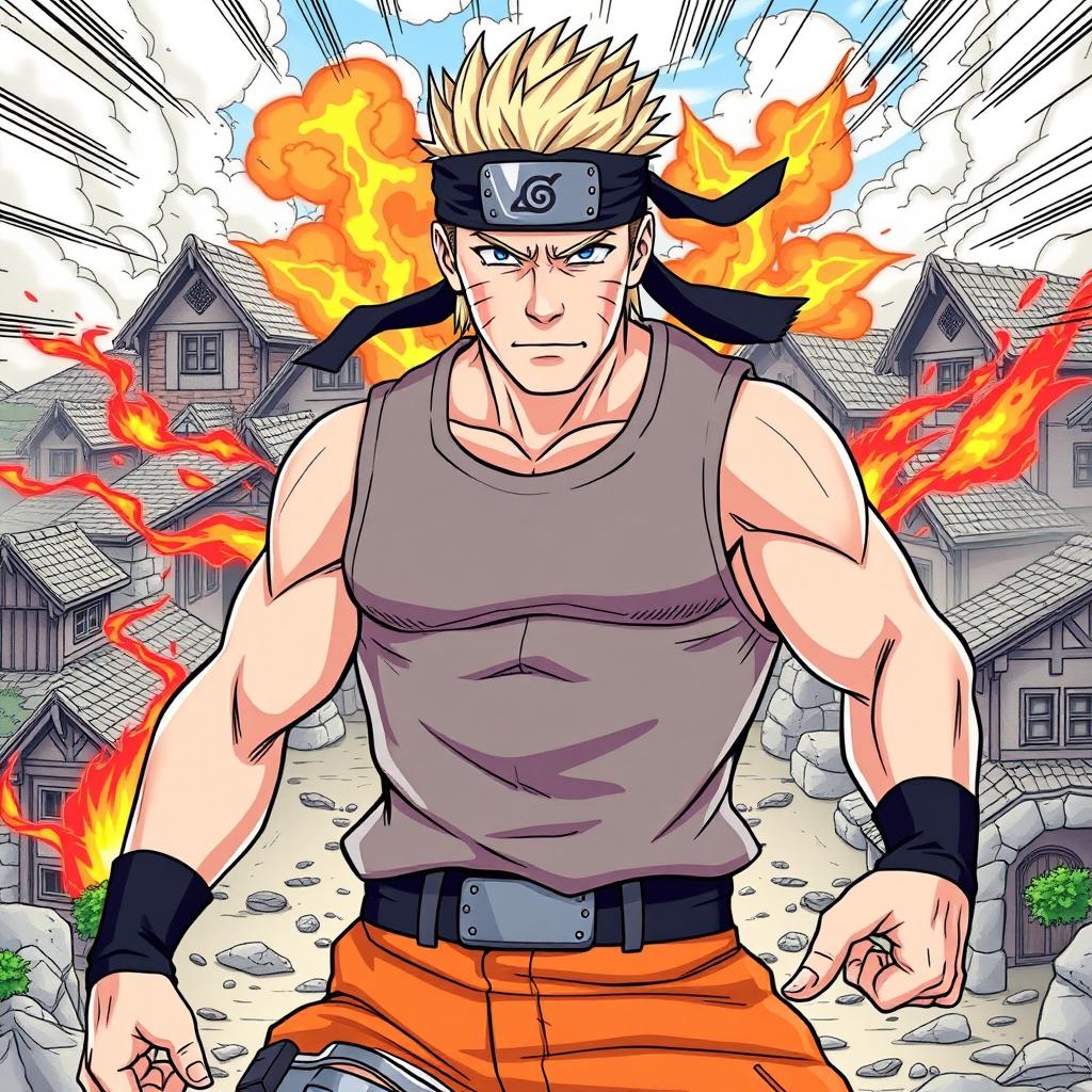 John Cena reimagined as a Naruto character in vibrant colored manga style