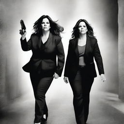 A high-quality, duotone movie poster of the film 'The Heat', starring Sandra Bullock and Melissa McCarthy in their agent roles