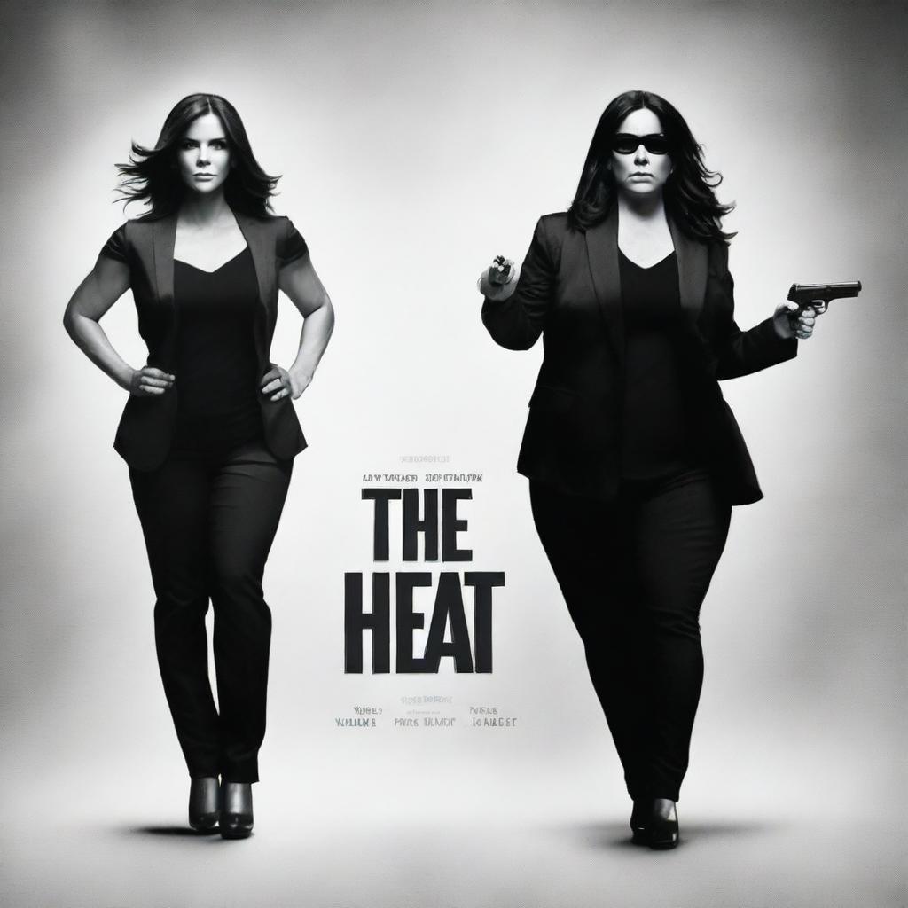 A high-quality, duotone movie poster of the film 'The Heat', starring Sandra Bullock and Melissa McCarthy in their agent roles