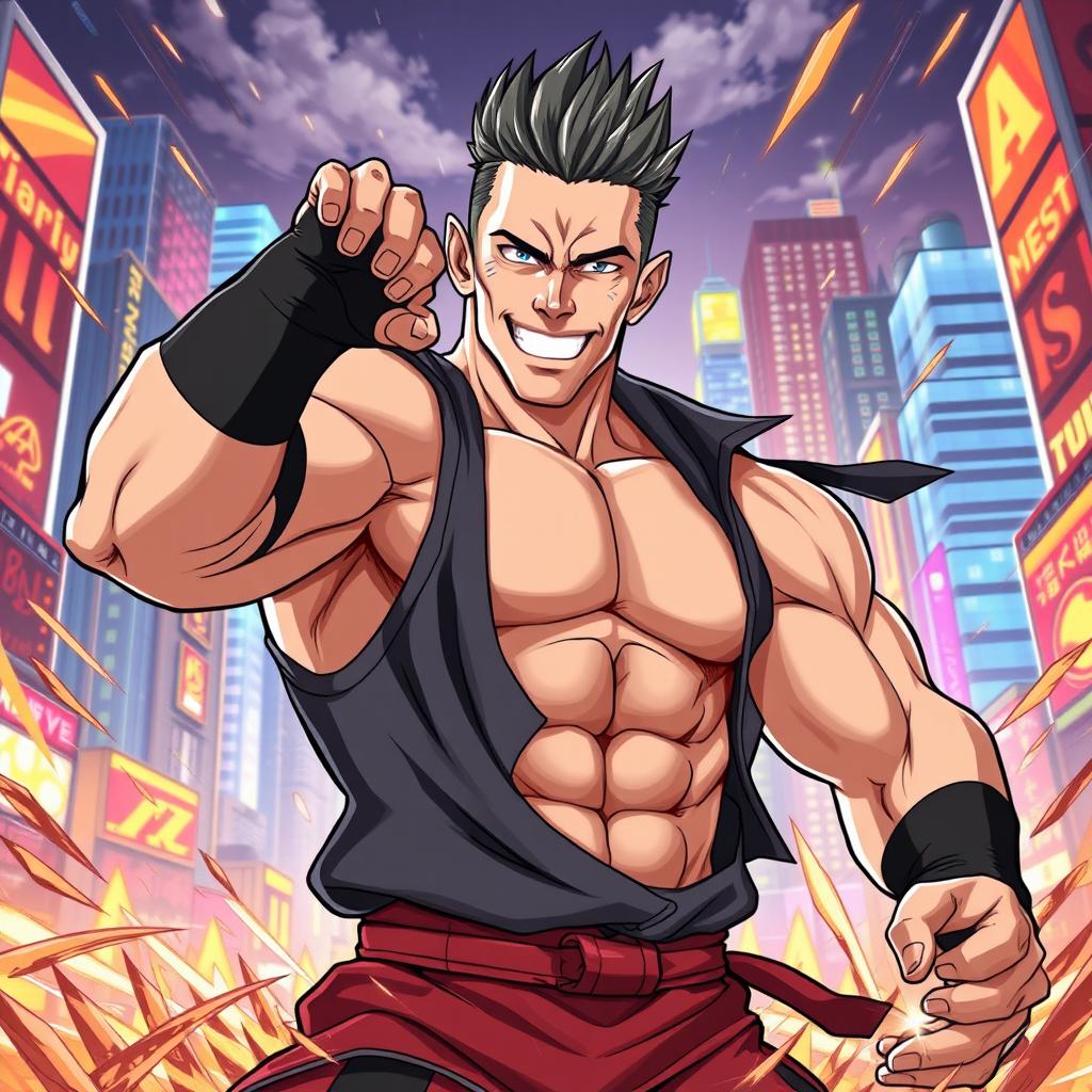 John Cena depicted as an anime character, showcasing his signature muscular physique and charismatic smile