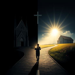 A reflective design featuring a crossroads symbolizing a life-altering decision