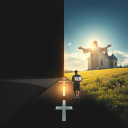 A reflective design featuring a crossroads symbolizing a life-altering decision