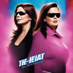 An image of a high-quality, textless, pink-orange duotone movie poster for 'The Heat'