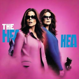 An image of a high-quality, textless, pink-orange duotone movie poster for 'The Heat'