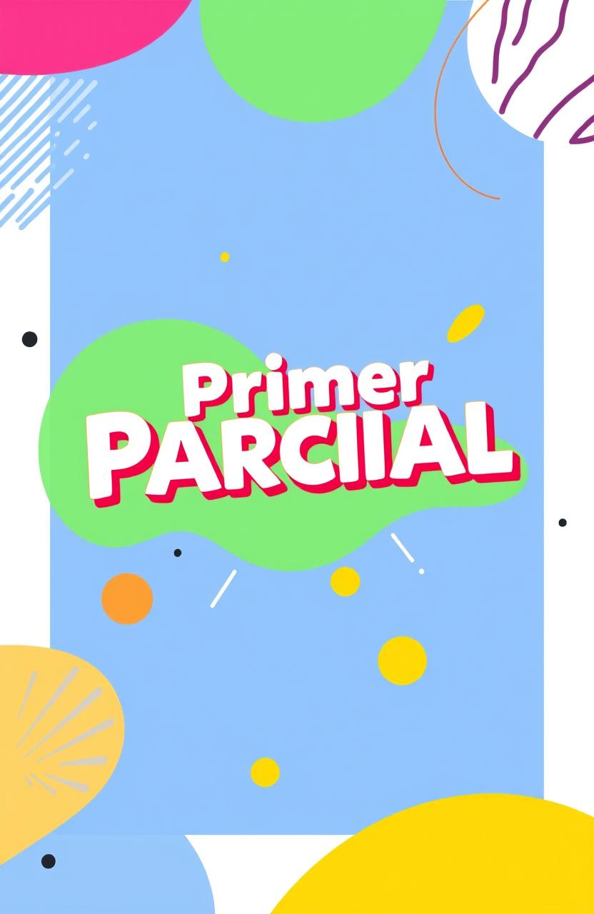A vibrant and engaging book cover design for a title that says 'Primer Parcial'