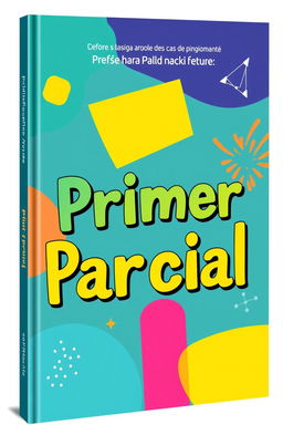 A vibrant and engaging book cover design for a title that says 'Primer Parcial'
