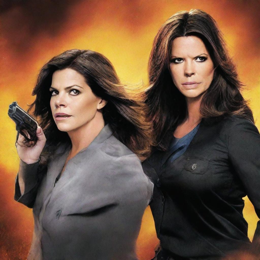 A high-quality, textless, duotone movie poster for 'The Heat', featuring Sandra Bullock and Melissa McCarthy in their agent roles