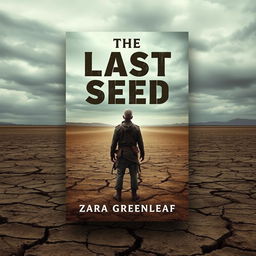 A book cover design for "The Last Seed" by Zara Greenleaf, featuring a lone figure standing in a vast, desolate wasteland