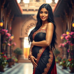 A stunning tall Indian woman with long, luscious black hair and captivating brown eyes