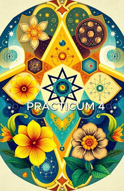 A stunning artwork that beautifully merges themes of science and mathematics, featuring intricate geometric patterns interwoven with natural elements like flowers and stars