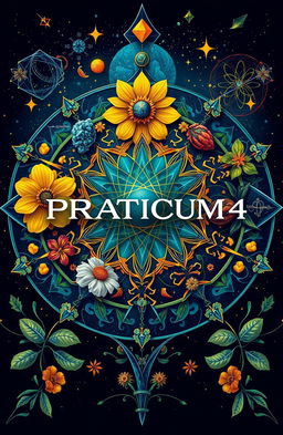 A stunning artwork that beautifully merges themes of science and mathematics, featuring intricate geometric patterns interwoven with natural elements like flowers and stars