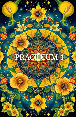 A stunning artwork that beautifully merges themes of science and mathematics, featuring intricate geometric patterns interwoven with natural elements like flowers and stars