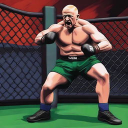 An engaging digital art image displaying the Irish Prime Minister as a cage fighter