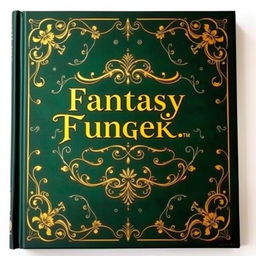 A fantasy book cover featuring a gentle dark green background adorned with intricate and elegant golden details