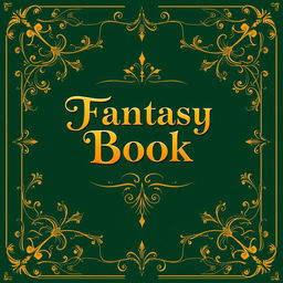 A fantasy book cover featuring a gentle dark green background adorned with intricate and elegant golden details
