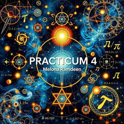 A visually stunning composition that merges science and mathematics, depicting intricate patterns that symbolize these fields, including formulas, geometrical shapes, and scientific symbols like atoms and pi
