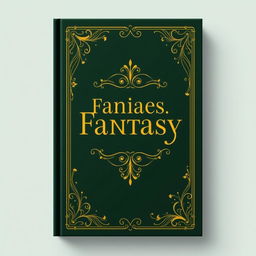 A fantasy book cover featuring a gentle dark green background adorned with intricate golden details