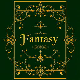 A fantasy book cover featuring a gentle dark green background adorned with intricate golden details