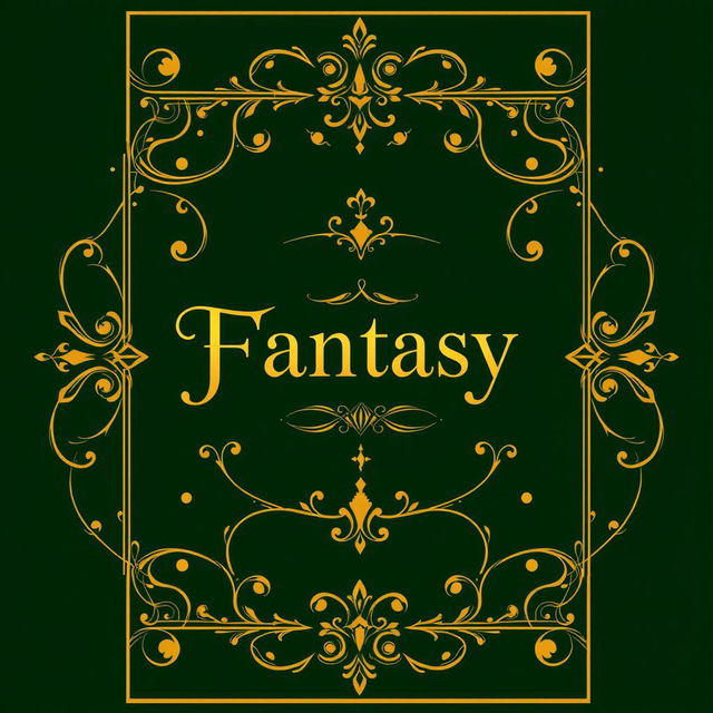 A fantasy book cover featuring a gentle dark green background adorned with intricate golden details