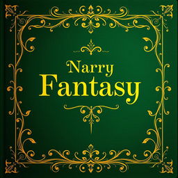A fantasy book cover featuring a gentle dark green background adorned with intricate golden details