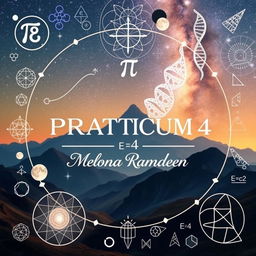 A stunning landscape composition that beautifully merges elements of science and mathematics, highlighted by intricate symbols such as the Fibonacci sequence, pi (π), DNA helix, mathematical formulas like E=mc², and geometric shapes including circles, triangles, and polygons