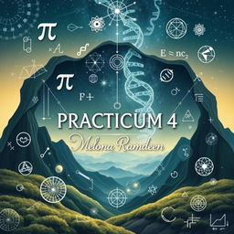 A stunning landscape composition that beautifully merges elements of science and mathematics, highlighted by intricate symbols such as the Fibonacci sequence, pi (π), DNA helix, mathematical formulas like E=mc², and geometric shapes including circles, triangles, and polygons