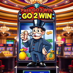 A vibrant and eye-catching slot machine featuring a Monopoly man character as the central figure, exuding charm and excitement