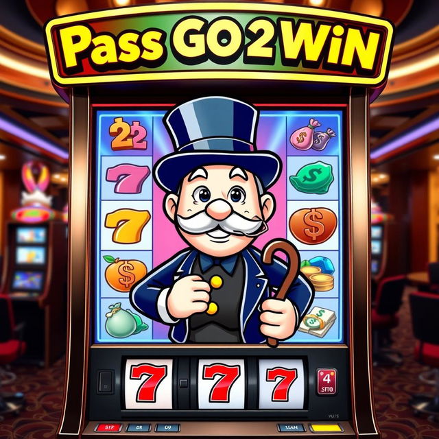 A vibrant and eye-catching slot machine featuring a Monopoly man character as the central figure, exuding charm and excitement