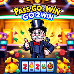 A vibrant and eye-catching slot machine featuring a Monopoly man character as the central figure, exuding charm and excitement