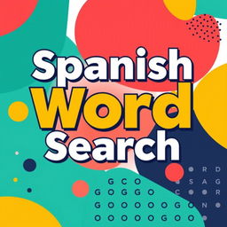 A vibrant and modern cover design for a Spanish word search book