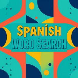 A vibrant and modern cover design for a Spanish word search book