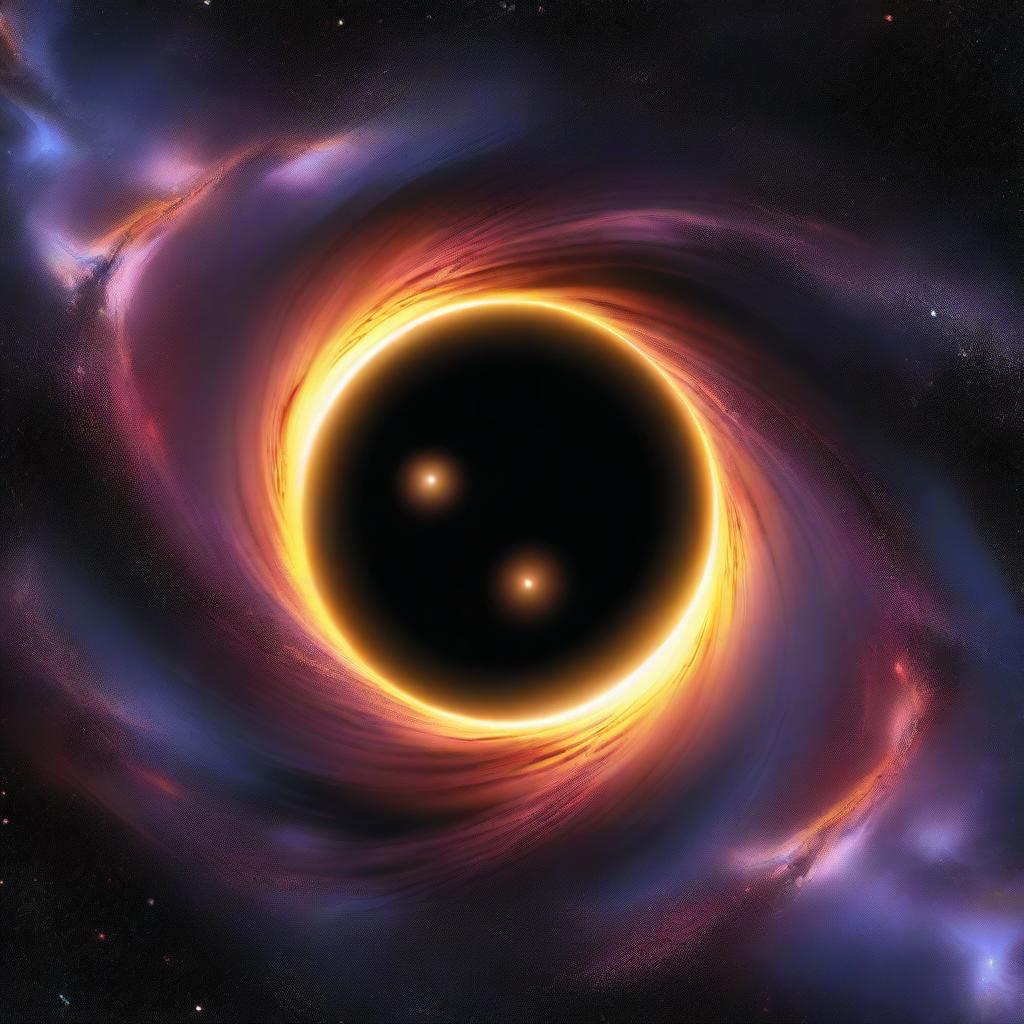 A hyperrealistic digital art piece depicting the dramatic event horizon of a black hole