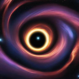 A hyperrealistic digital art piece depicting the dramatic event horizon of a black hole