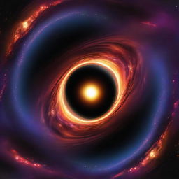 A hyperrealistic digital art piece depicting the dramatic event horizon of a black hole