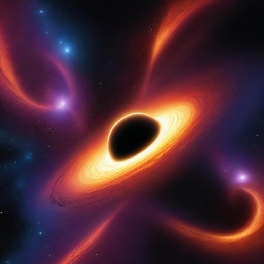 A hyperrealistic digital art piece depicting the dramatic event horizon of a black hole