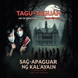 Book cover design for a novel titled 'Tagu-taguan sa aparador ng kamatayan'