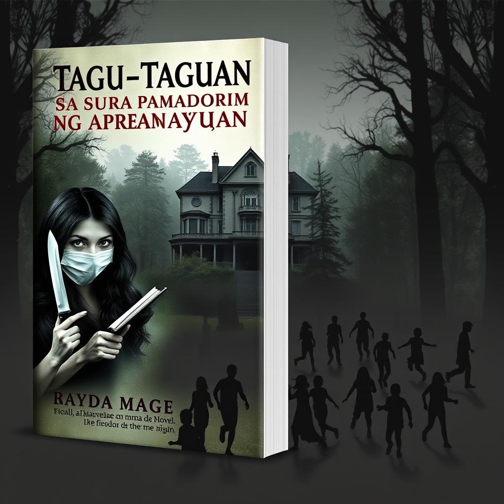 Book cover design for a novel titled 'Tagu-taguan sa aparador ng kamatayan'